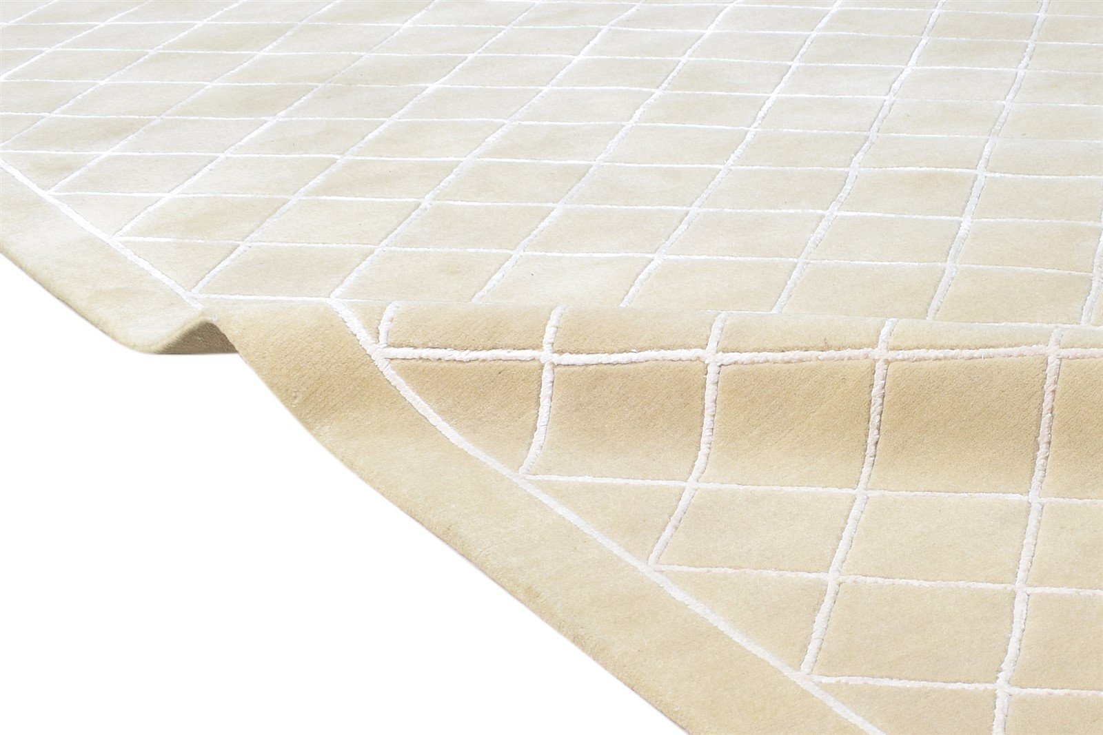 Beige Wool / Silk Rug 6X9 Modern Hand Knotted Moroccan Diamond Room Size Carpet 7864580145301