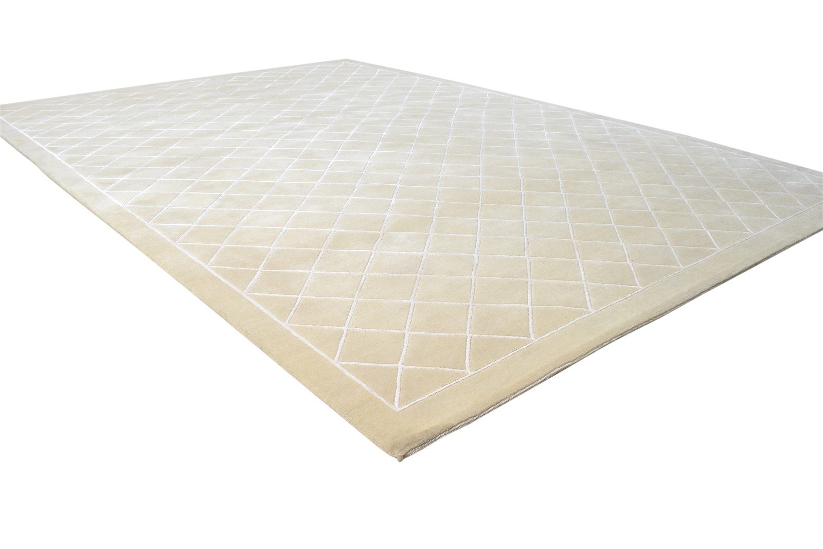 Beige Wool / Silk Rug 6X9 Modern Hand Knotted Moroccan Diamond Room Size Carpet 7864580145301
