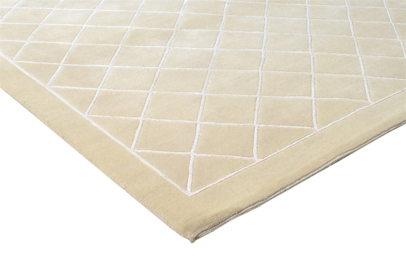 Beige Wool / Silk Rug 6X9 Modern Hand Knotted Moroccan Diamond Room Size Carpet 7864580145301