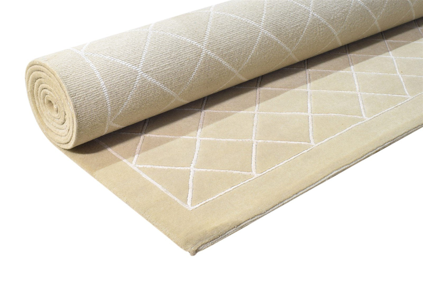 Beige Wool / Silk Rug 6X9 Modern Hand Knotted Moroccan Diamond Room Size Carpet 7864580145301