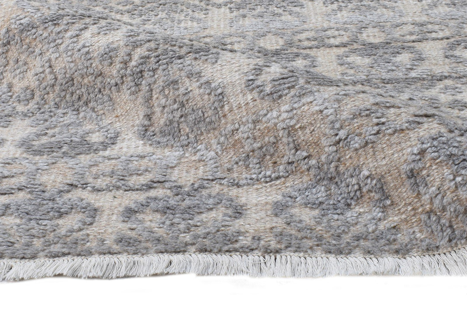 Beige Wool Silk Rug 6X9 Modern Hand Knotted Scandinavian Trellis Room Size 7864626380949