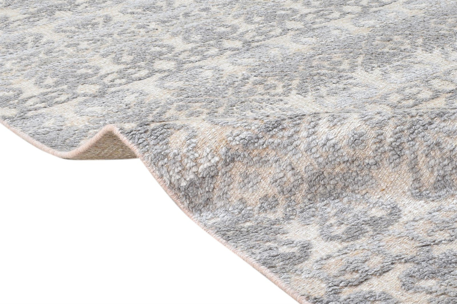 Beige Wool Silk Rug 6X9 Modern Hand Knotted Scandinavian Trellis Room Size 7864626380949