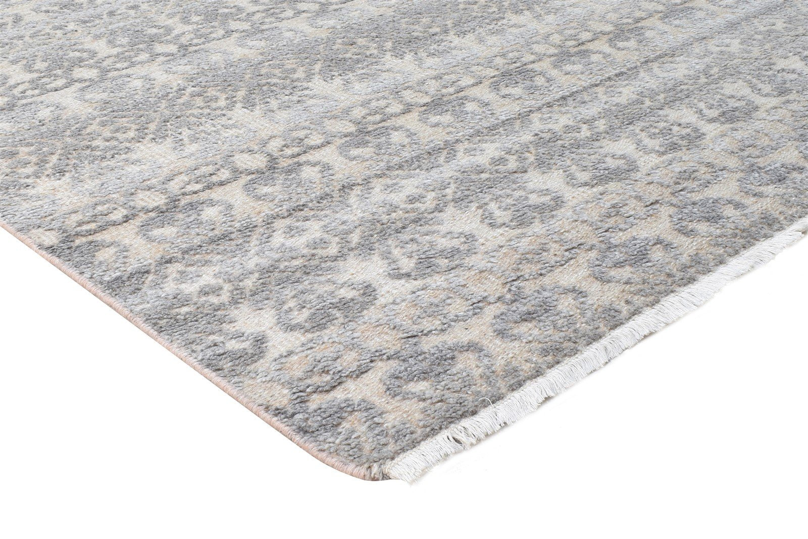 Beige Wool Silk Rug 6X9 Modern Hand Knotted Scandinavian Trellis Room Size 7864626380949