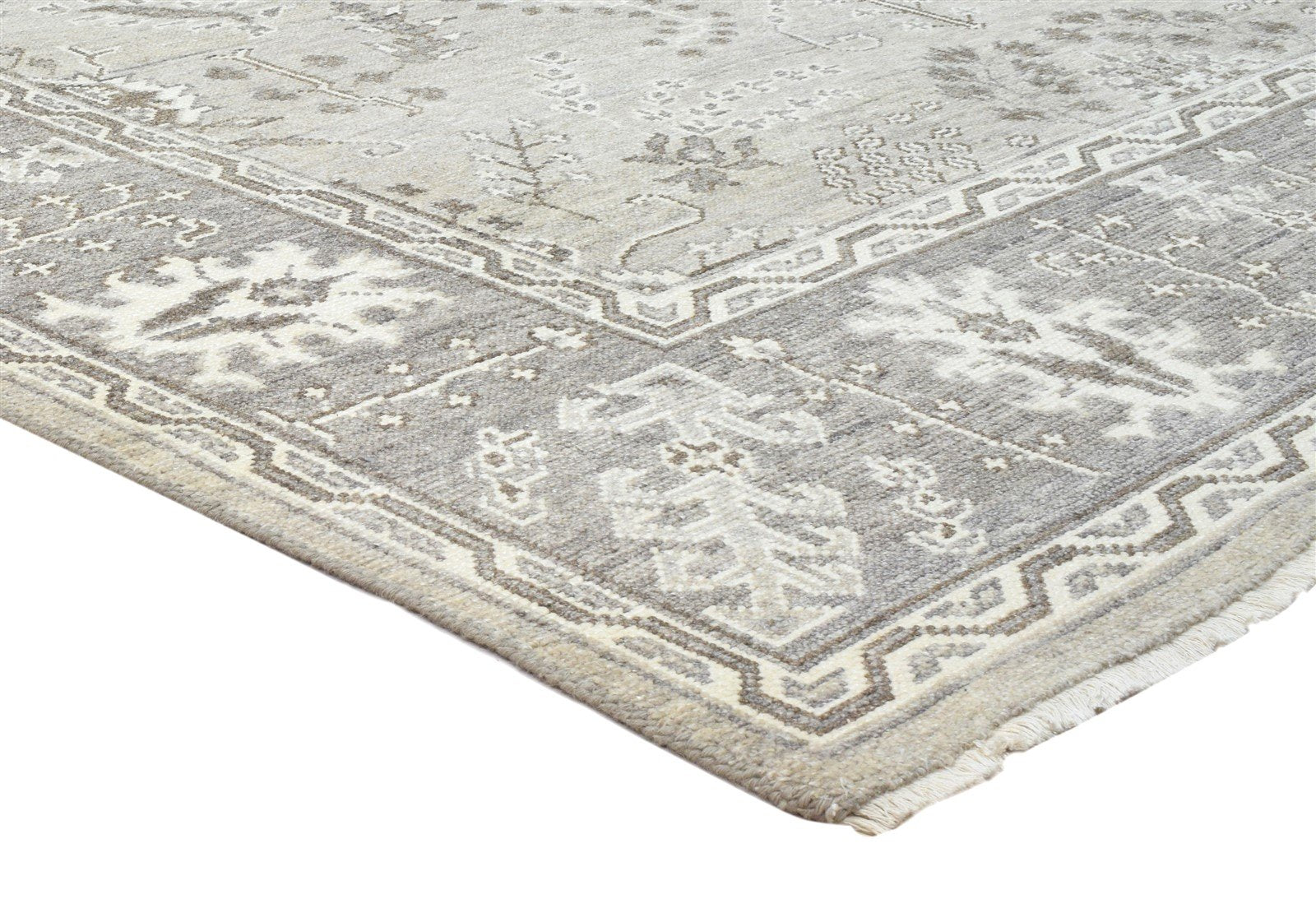 Beige Wool Silk Rug 8X10 Persian Hand Knotted Sarouk-Indian Oriental Large 7864082563221