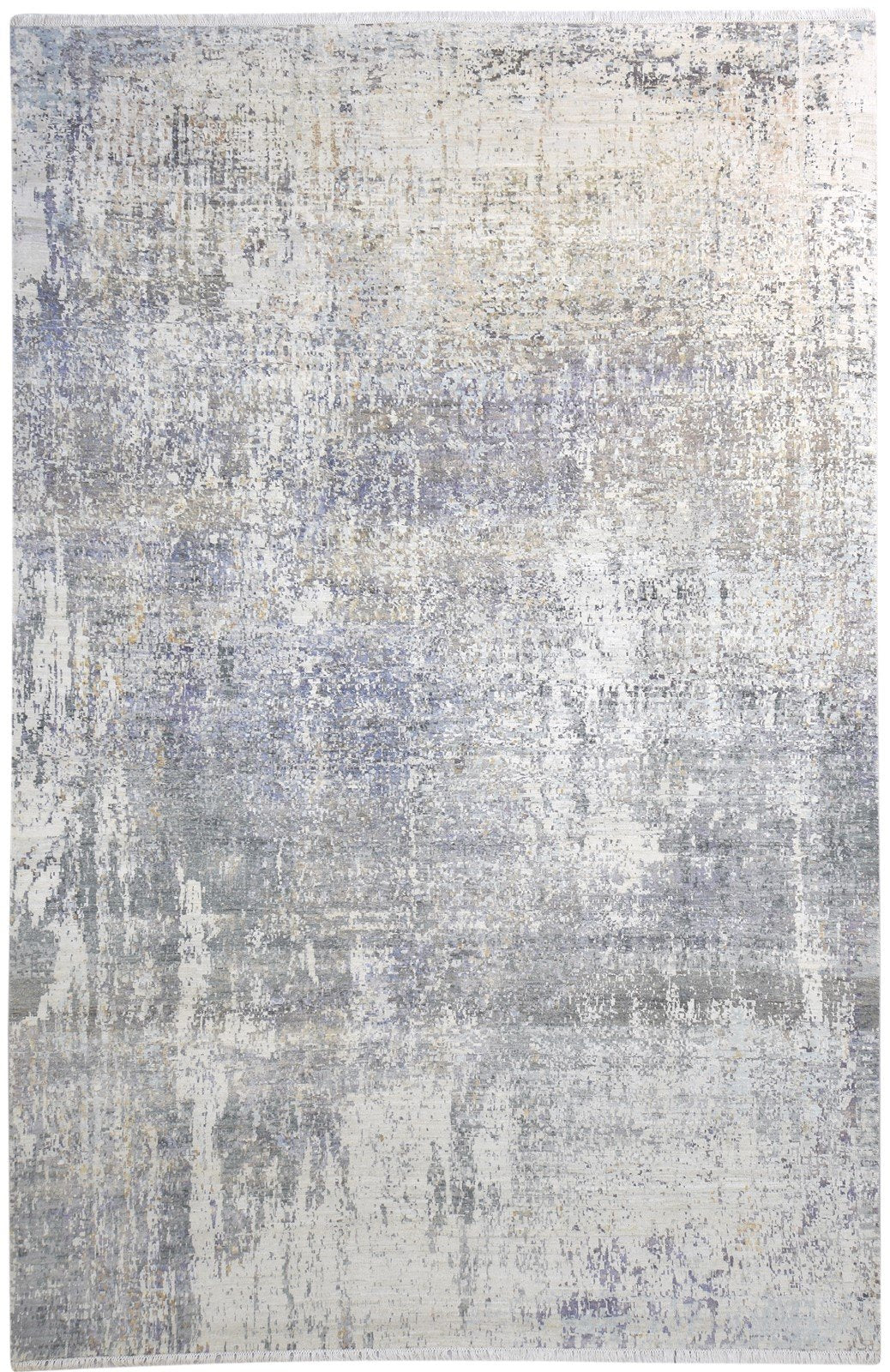 Beige Wool / Silk Rug 9X14 Modern Hand Knotted American Abstract Large Carpet 7865150341269