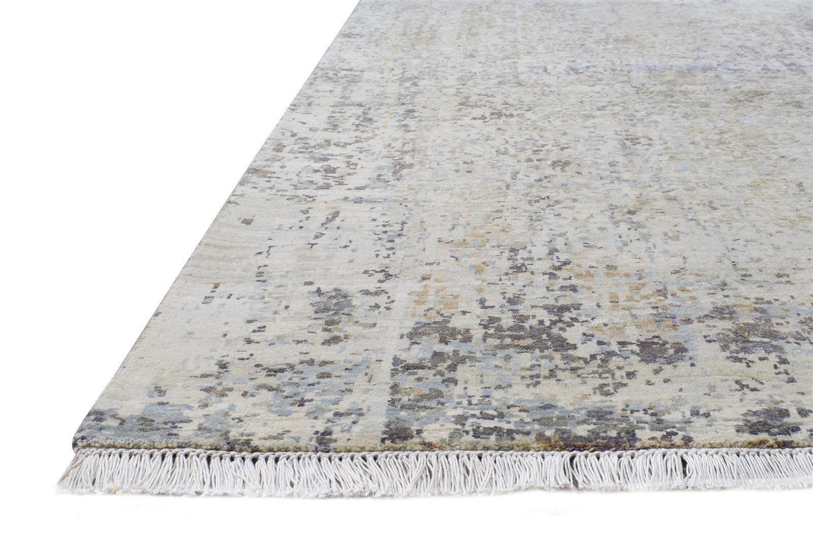 Beige Wool / Silk Rug 9X14 Modern Hand Knotted American Abstract Large Carpet 7865150341269