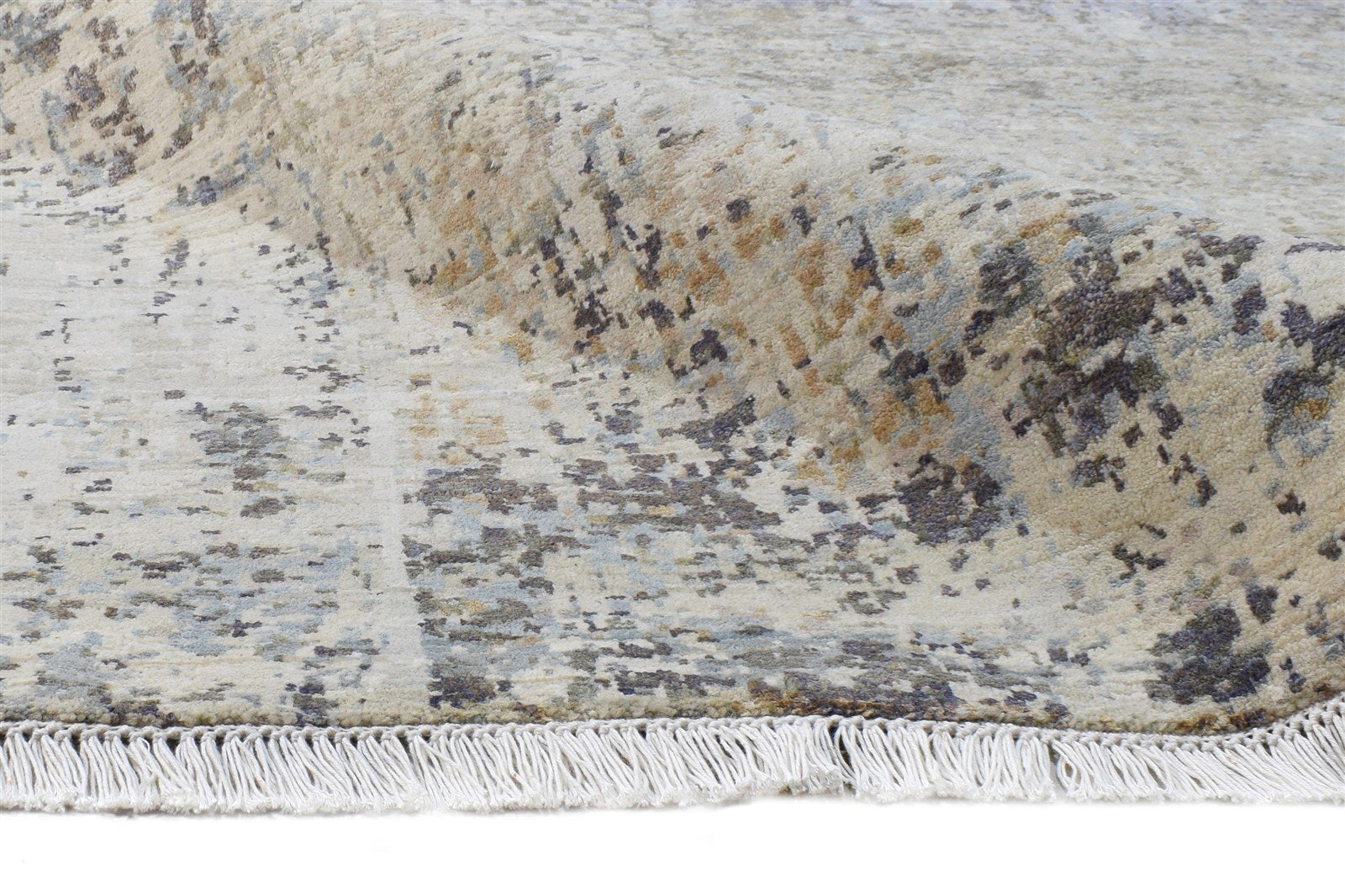 Beige Wool / Silk Rug 9X14 Modern Hand Knotted American Abstract Large Carpet 7865150341269