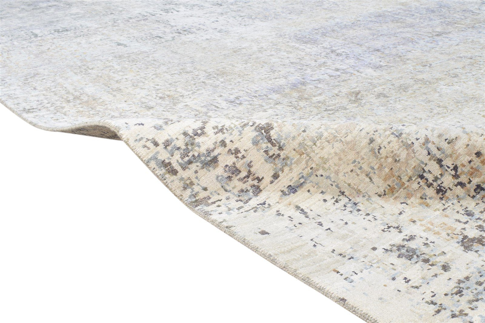 Beige Wool / Silk Rug 9X14 Modern Hand Knotted American Abstract Large Carpet 7865150341269