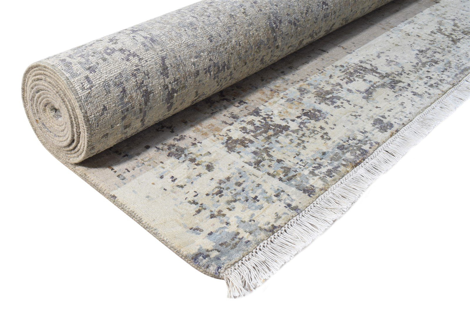 Beige Wool / Silk Rug 9X14 Modern Hand Knotted American Abstract Large Carpet 7865150341269