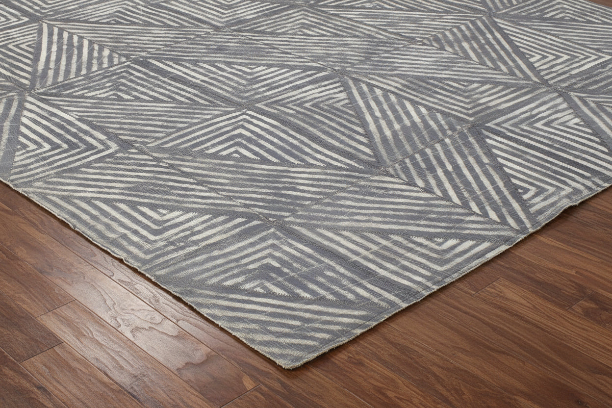 Bette-Ann Leather Handmade Charcoal Diamonds Rug | Modern Geometric Patchwork Cowhide Area Rug 9057384038549