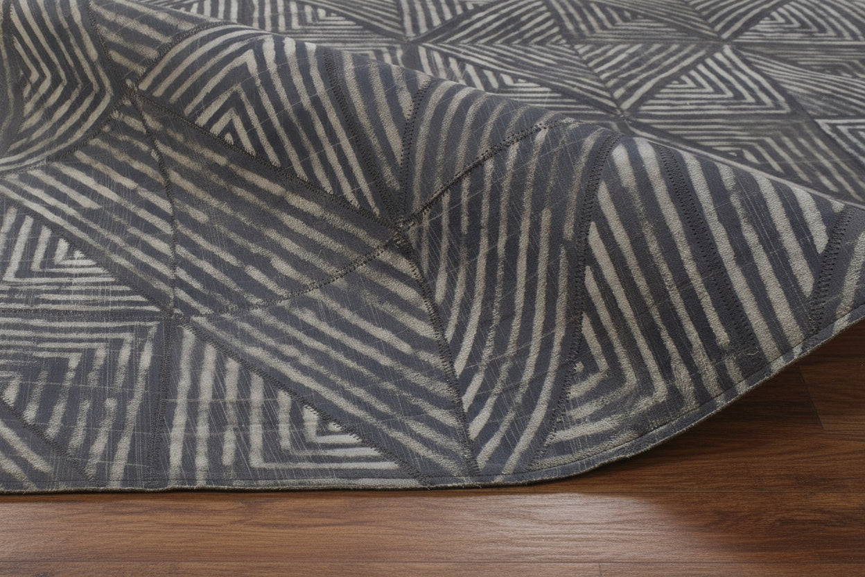Bette-Ann Leather Handmade Charcoal Diamonds Rug | Modern Geometric Patchwork Cowhide Area Rug 9057384038549