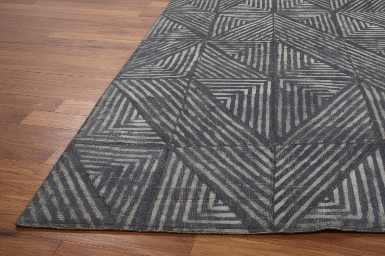 Bette-Ann Leather Handmade Charcoal Diamonds Rug | Modern Geometric Patchwork Cowhide Area Rug 9057384038549