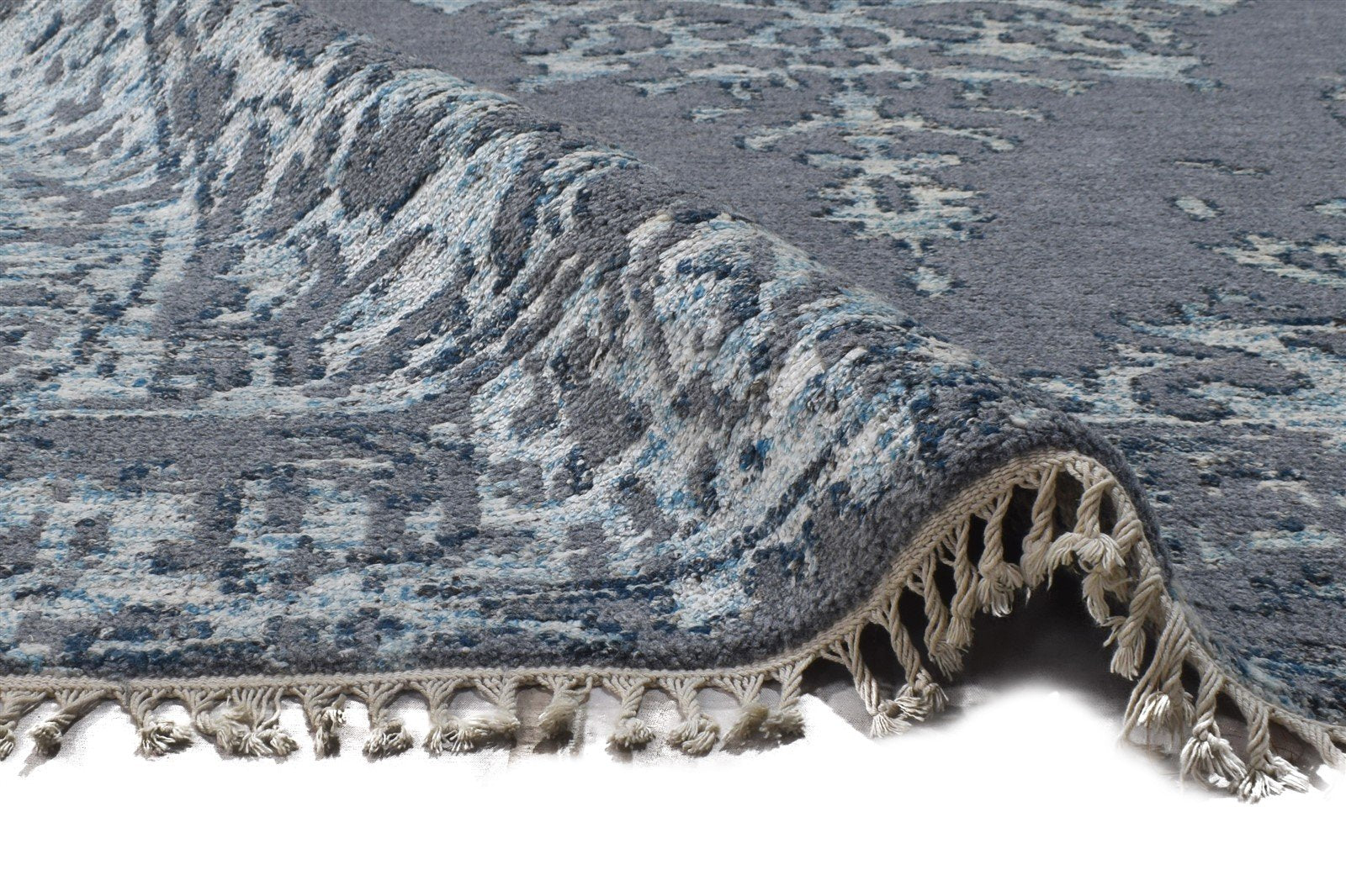 Biddie 5X8 Rug Wool / Silk Grey Persian Hand Knotted Oriental Medallion   7864895537301