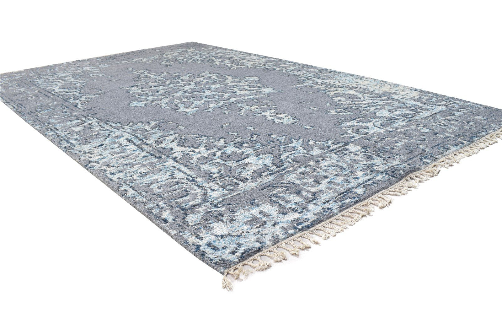 Biddie 5X8 Rug Wool / Silk Grey Persian Hand Knotted Oriental Medallion   7864895537301