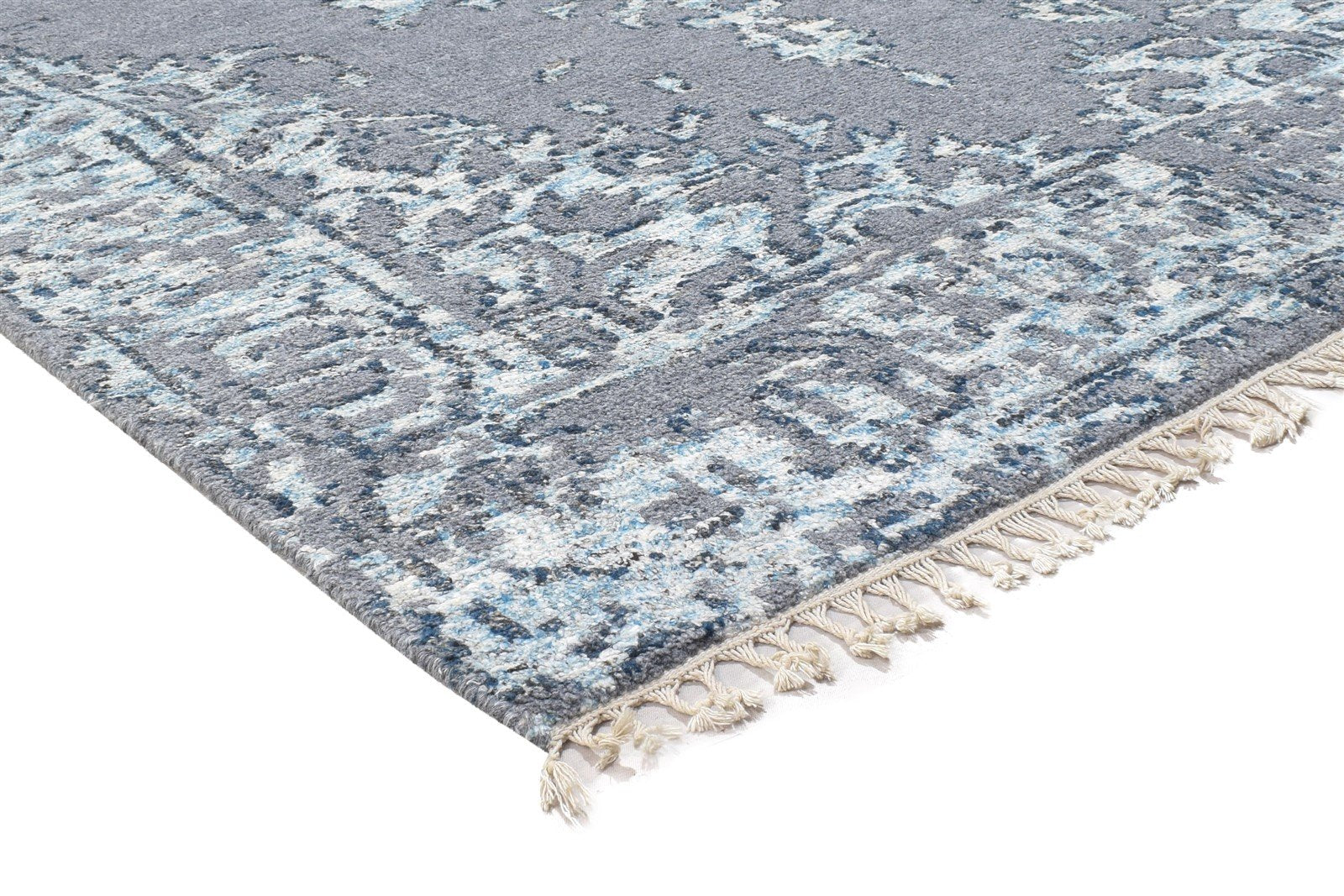 Biddie 5X8 Rug Wool / Silk Grey Persian Hand Knotted Oriental Medallion   7864895537301