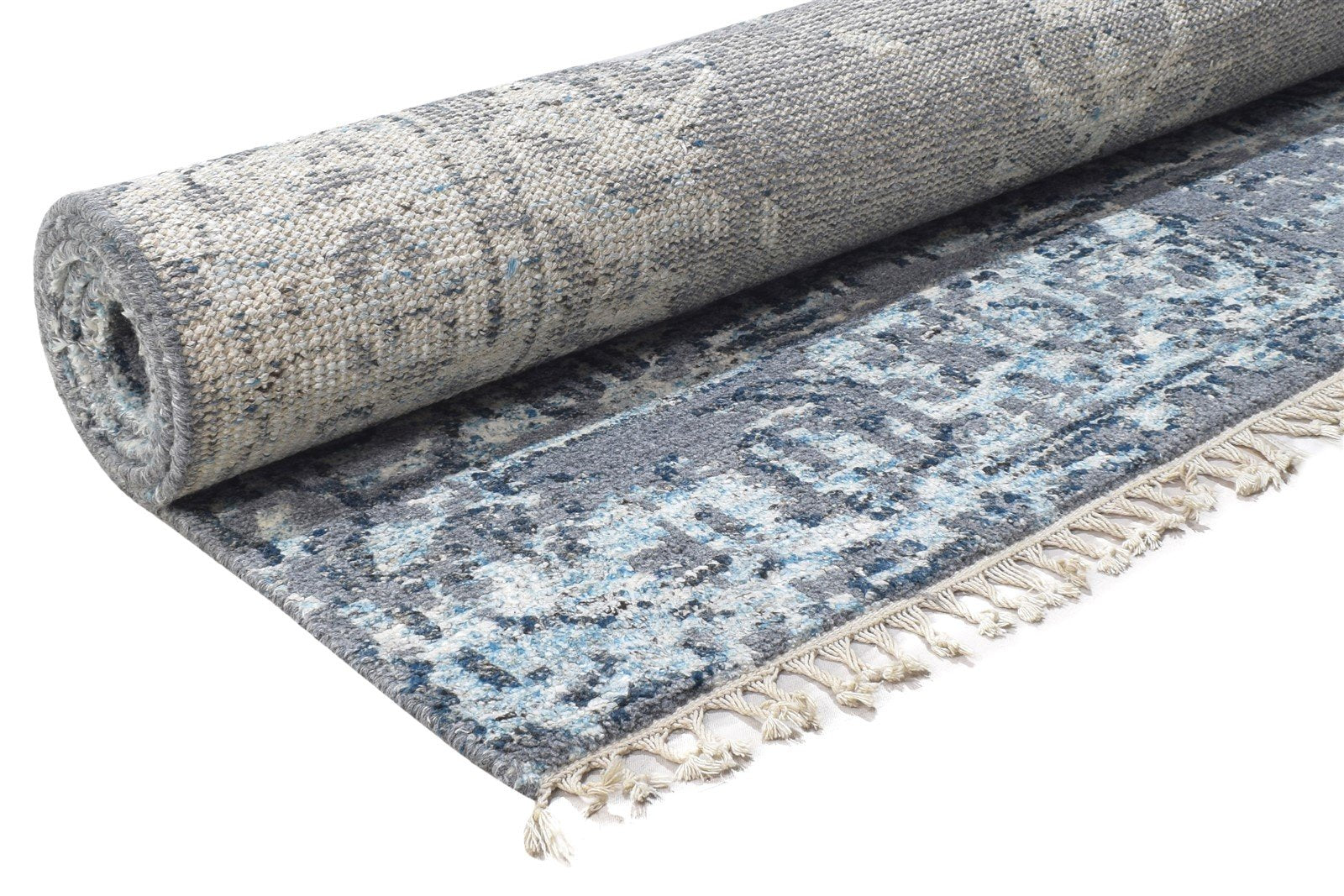 Biddie 5X8 Rug Wool / Silk Grey Persian Hand Knotted Oriental Medallion   7864895537301