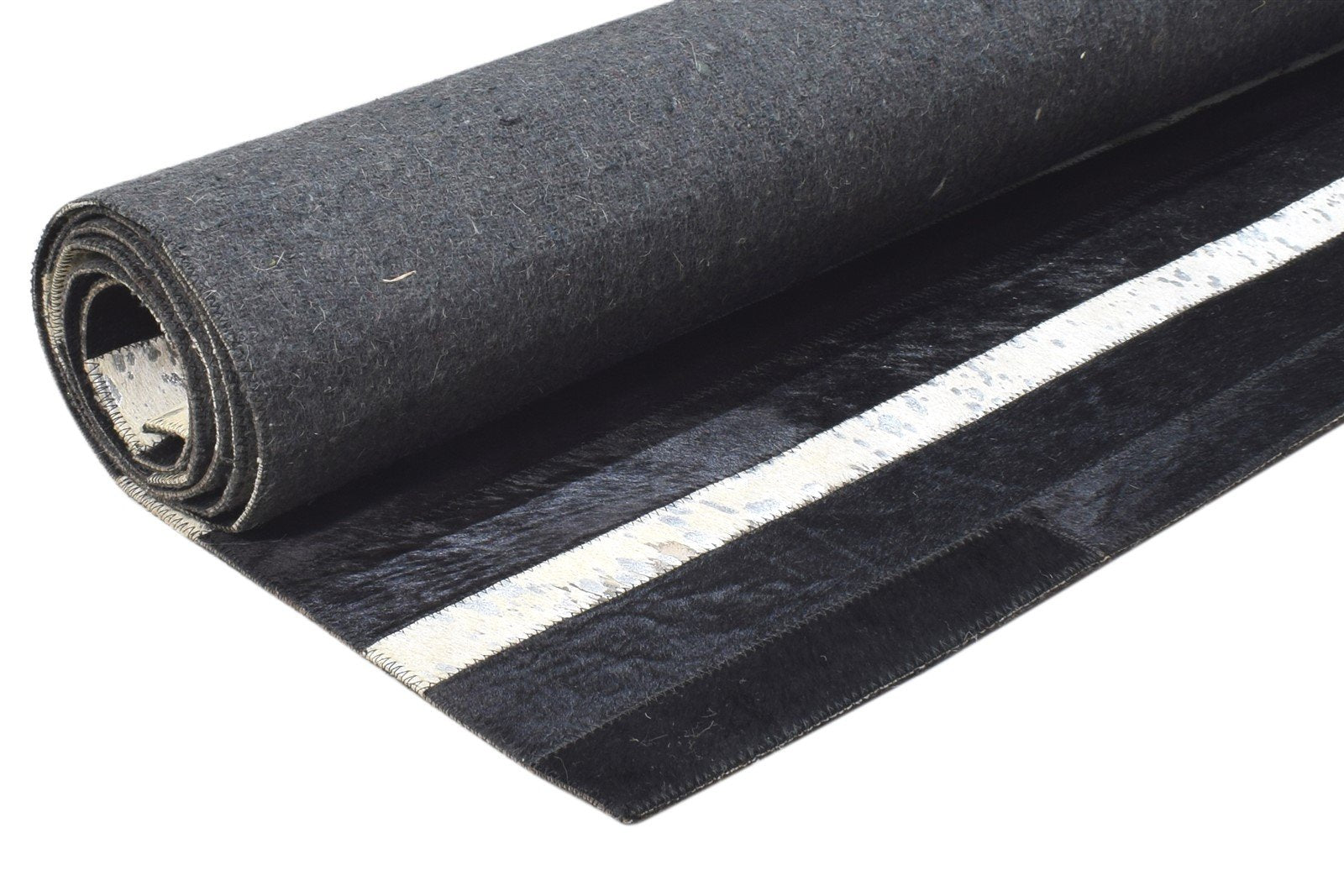 Black Leather Rug 5X8 Modern Hand Woven Scandinavian Striped Room Size Carpet 7864432328853