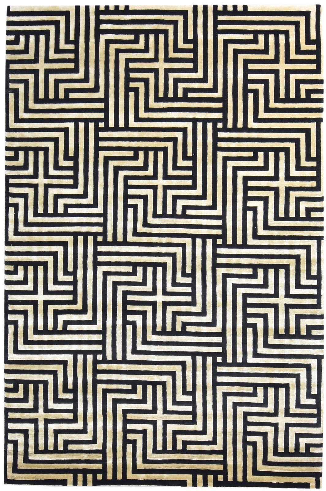 Black Silk Rug 6' X 9' Modern Hand Knotted Moroccan Geometric Room Size Carpet 7865094471829