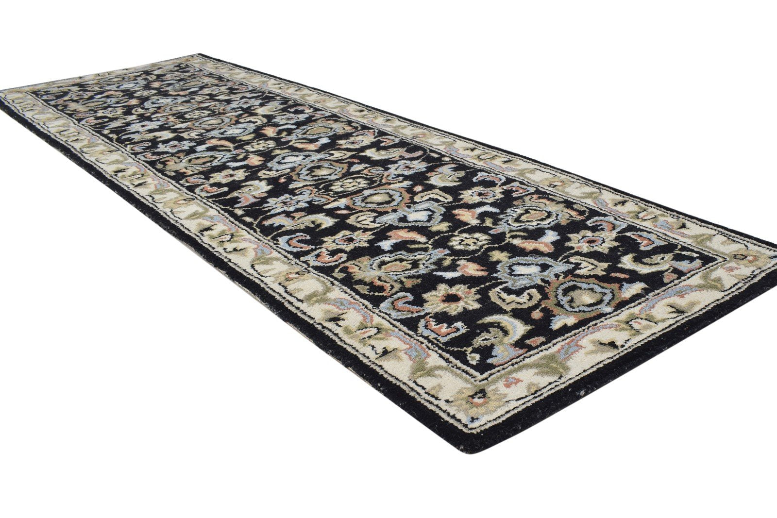 Black Wool Rug 2'6 X 8' Persian Hand Tufted Kashan Oriental Small Runner 7864851169429