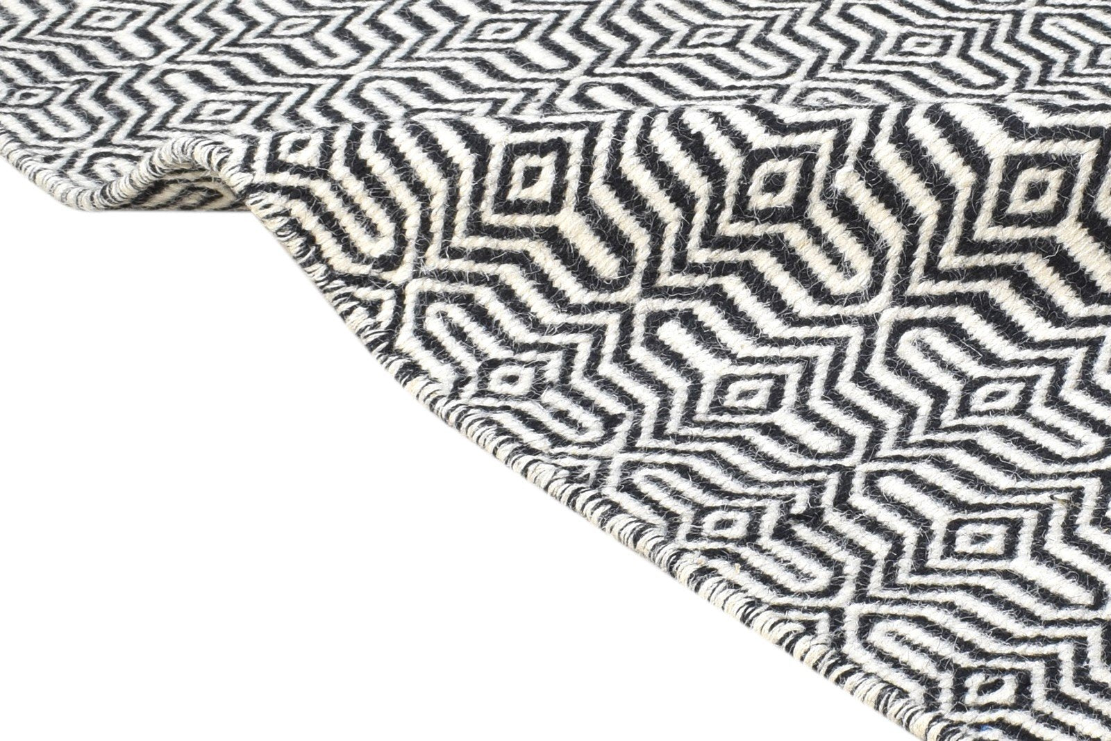 Black Wool Rug 2' X 3' Modern Dhurrie Moroccan Modern Small Carpet 7865137823893