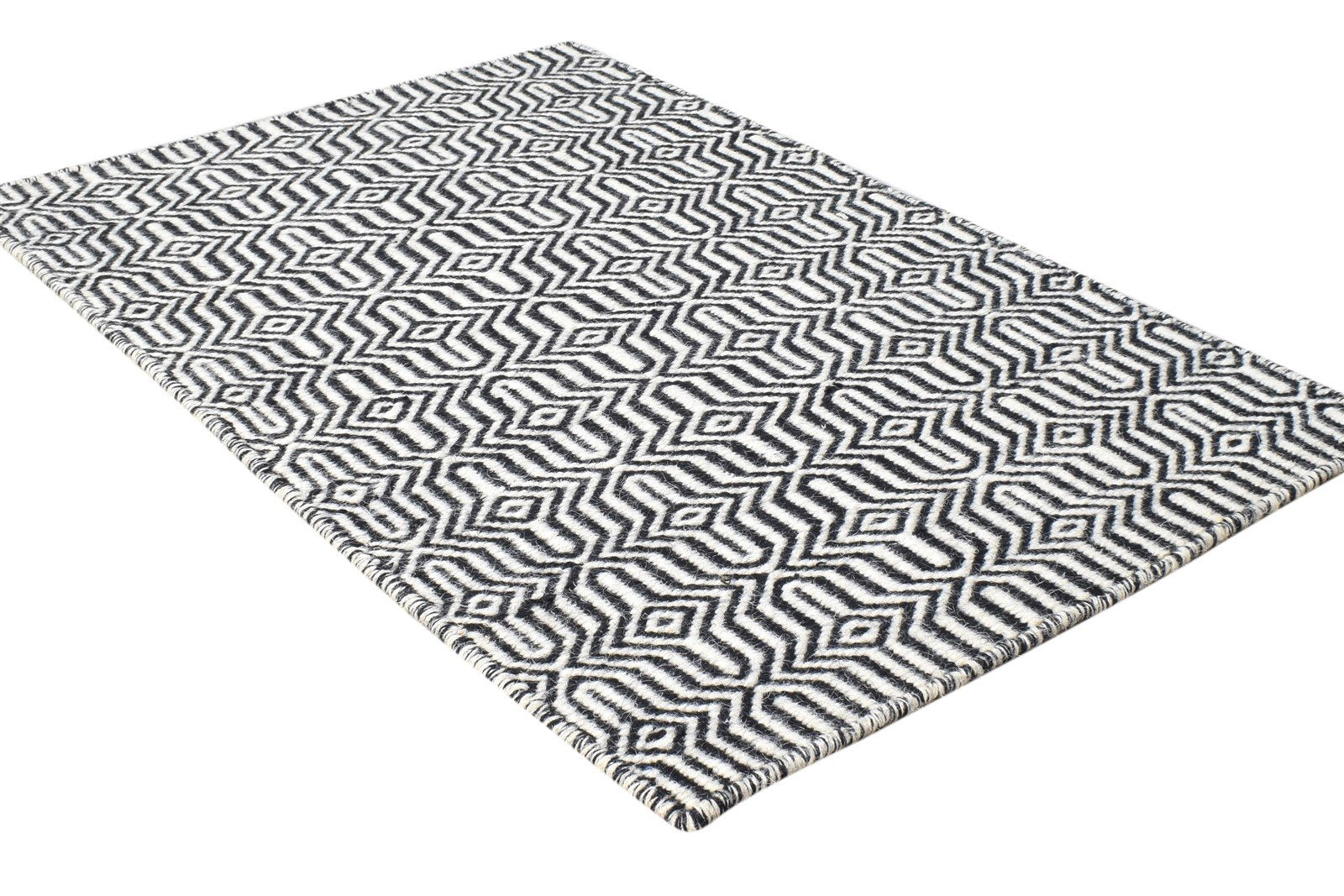 Black Wool Rug 2' X 3' Modern Dhurrie Moroccan Modern Small Carpet 7865137823893