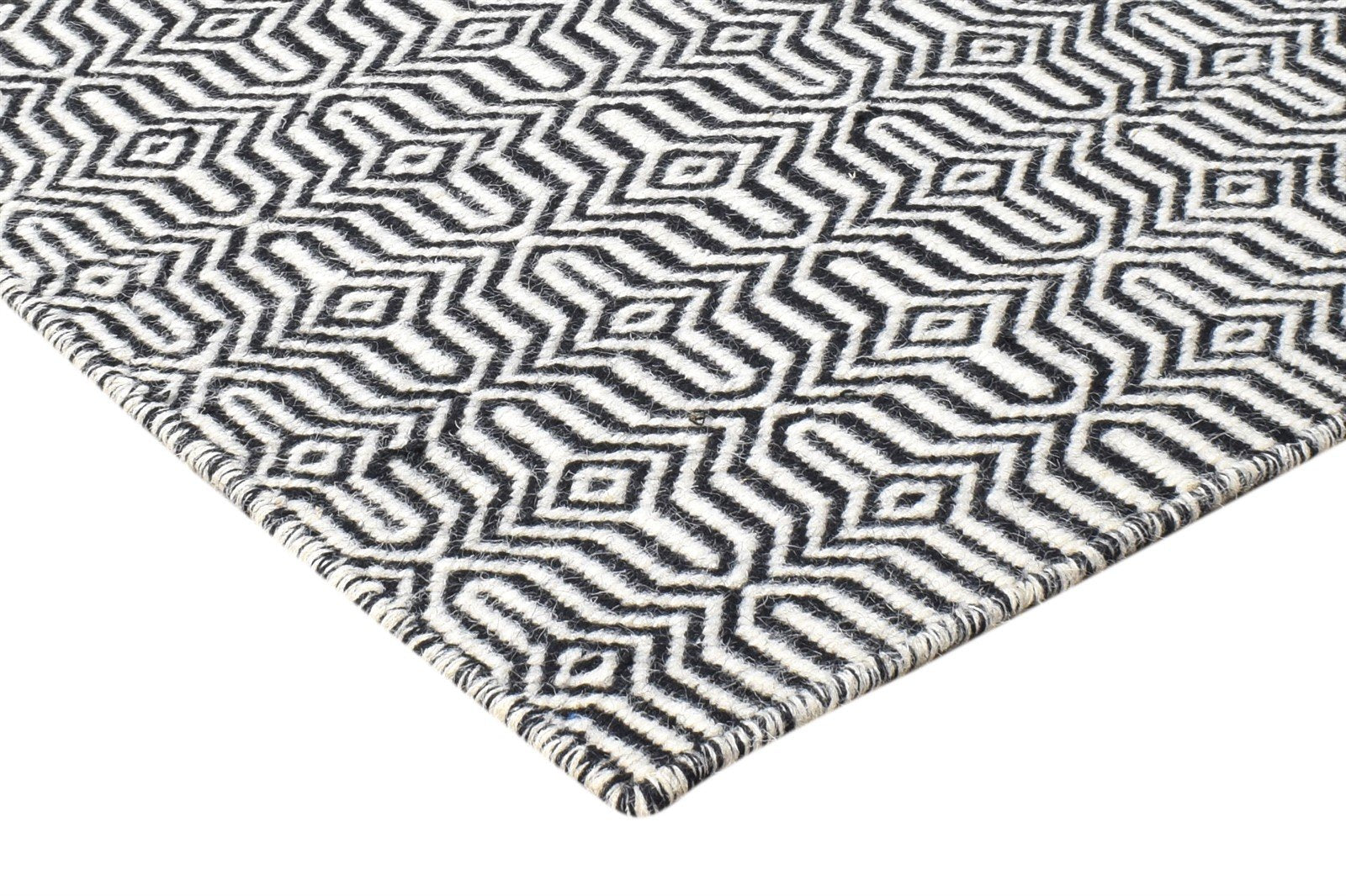 Black Wool Rug 2' X 3' Modern Dhurrie Moroccan Modern Small Carpet 7865137823893