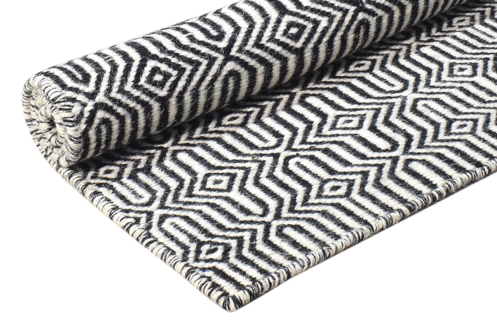 Black Wool Rug 2' X 3' Modern Dhurrie Moroccan Modern Small Carpet 7865137823893
