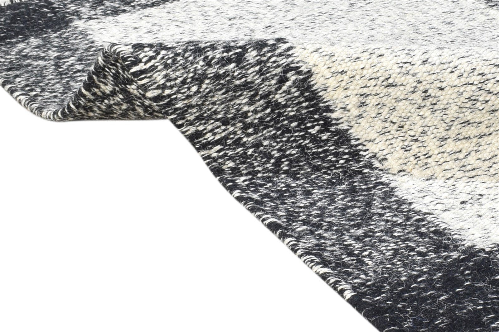 Black Wool Rug 2' X 3' Modern Dhurrie Scandinavian Bordered Small Carpet 7865138086037
