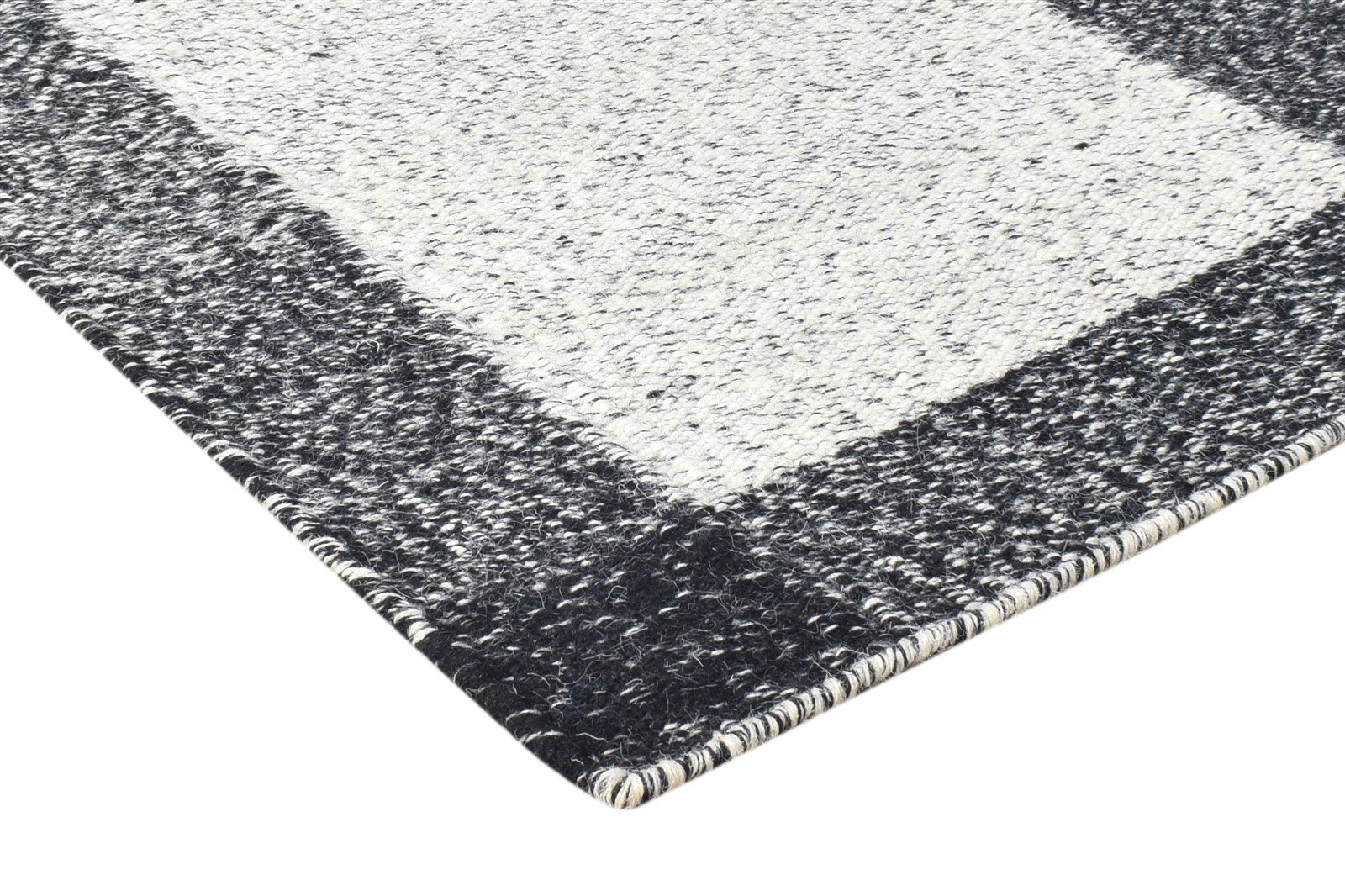 Black Wool Rug 2' X 3' Modern Dhurrie Scandinavian Bordered Small Carpet 7865138086037