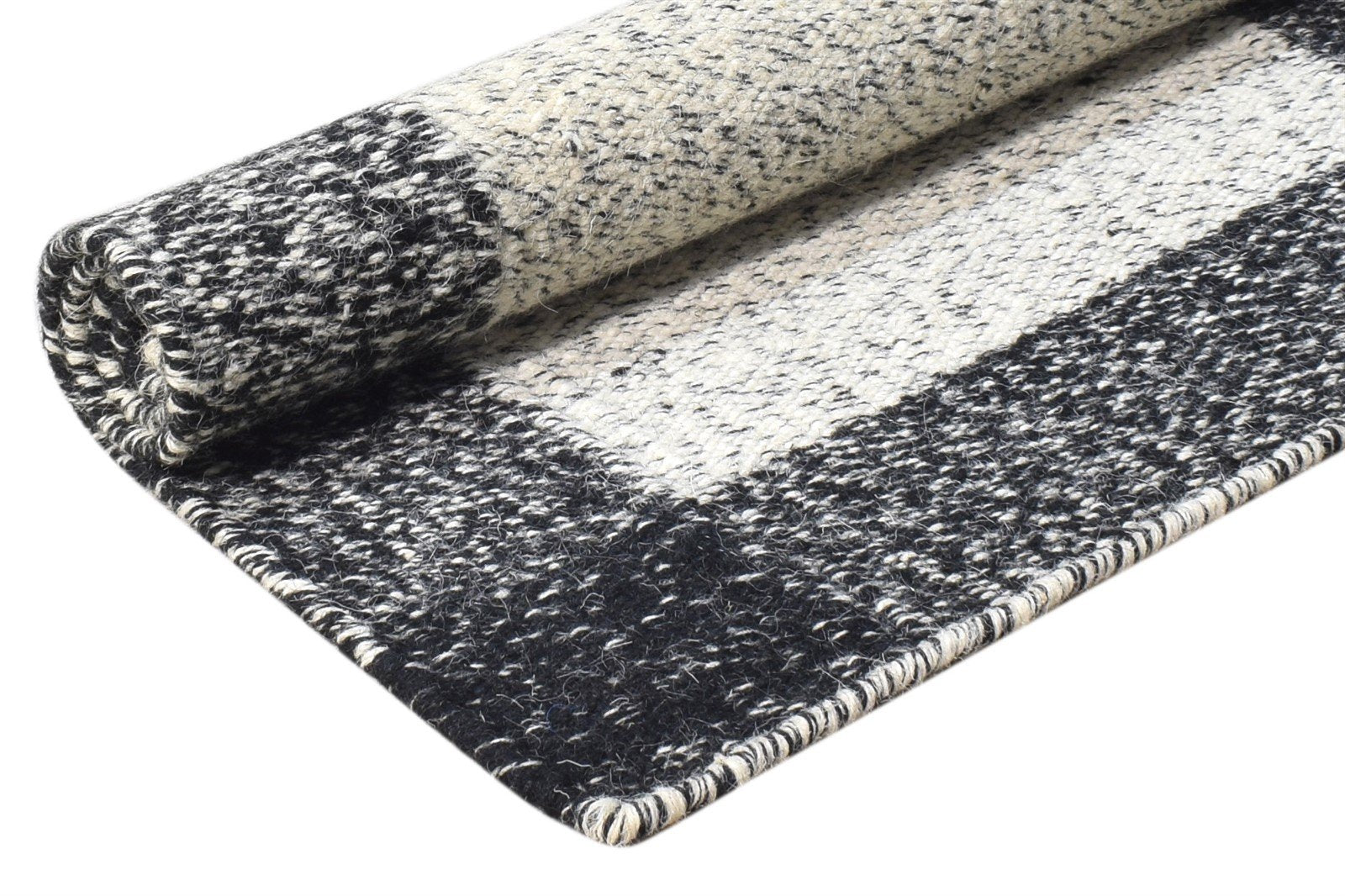 Black Wool Rug 2' X 3' Modern Dhurrie Scandinavian Bordered Small Carpet 7865138086037