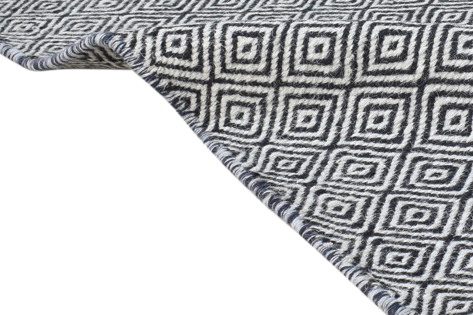 Black Wool Rug 2' X 3' Modern Dhurrie Scandinavian Diamond Small Carpet 7865014452373