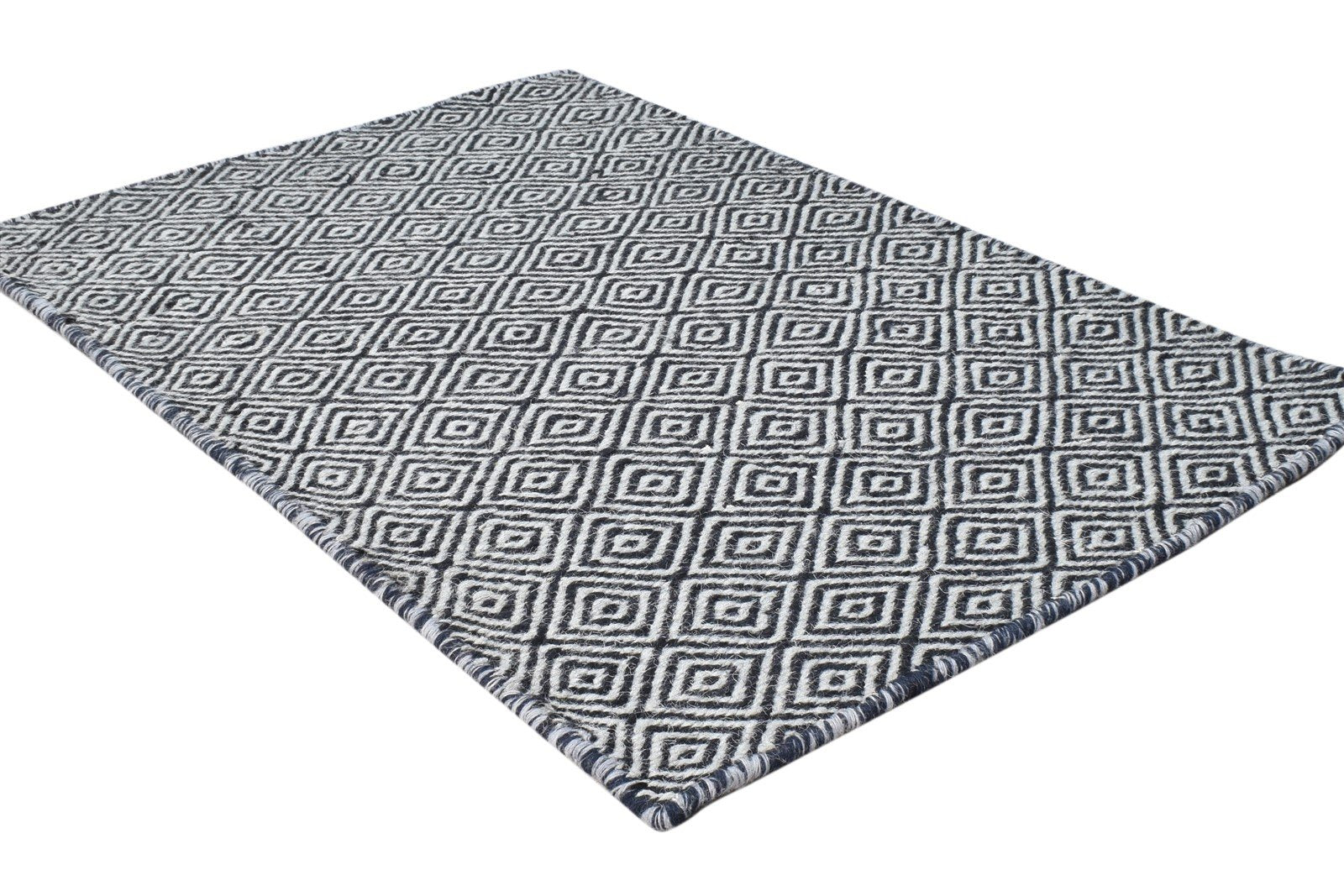 Black Wool Rug 2' X 3' Modern Dhurrie Scandinavian Diamond Small Carpet 7865014452373