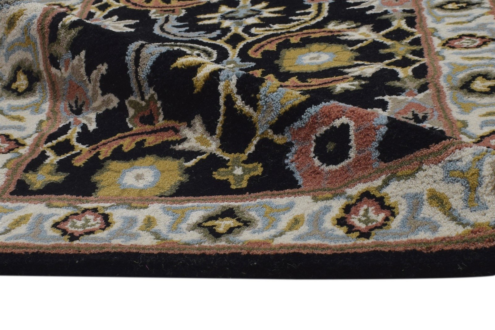 Black Wool Rug 2' X 8' Persian Hand Tufted Kashan Oriental Small Runner 7864854053013