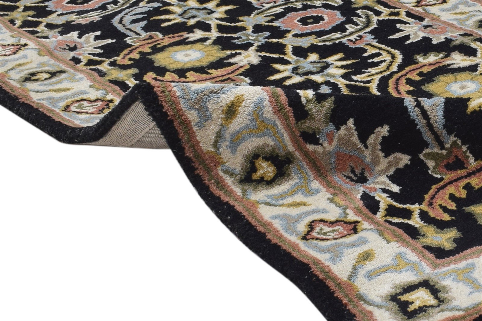 Black Wool Rug 2' X 8' Persian Hand Tufted Kashan Oriental Small Runner 7864854053013