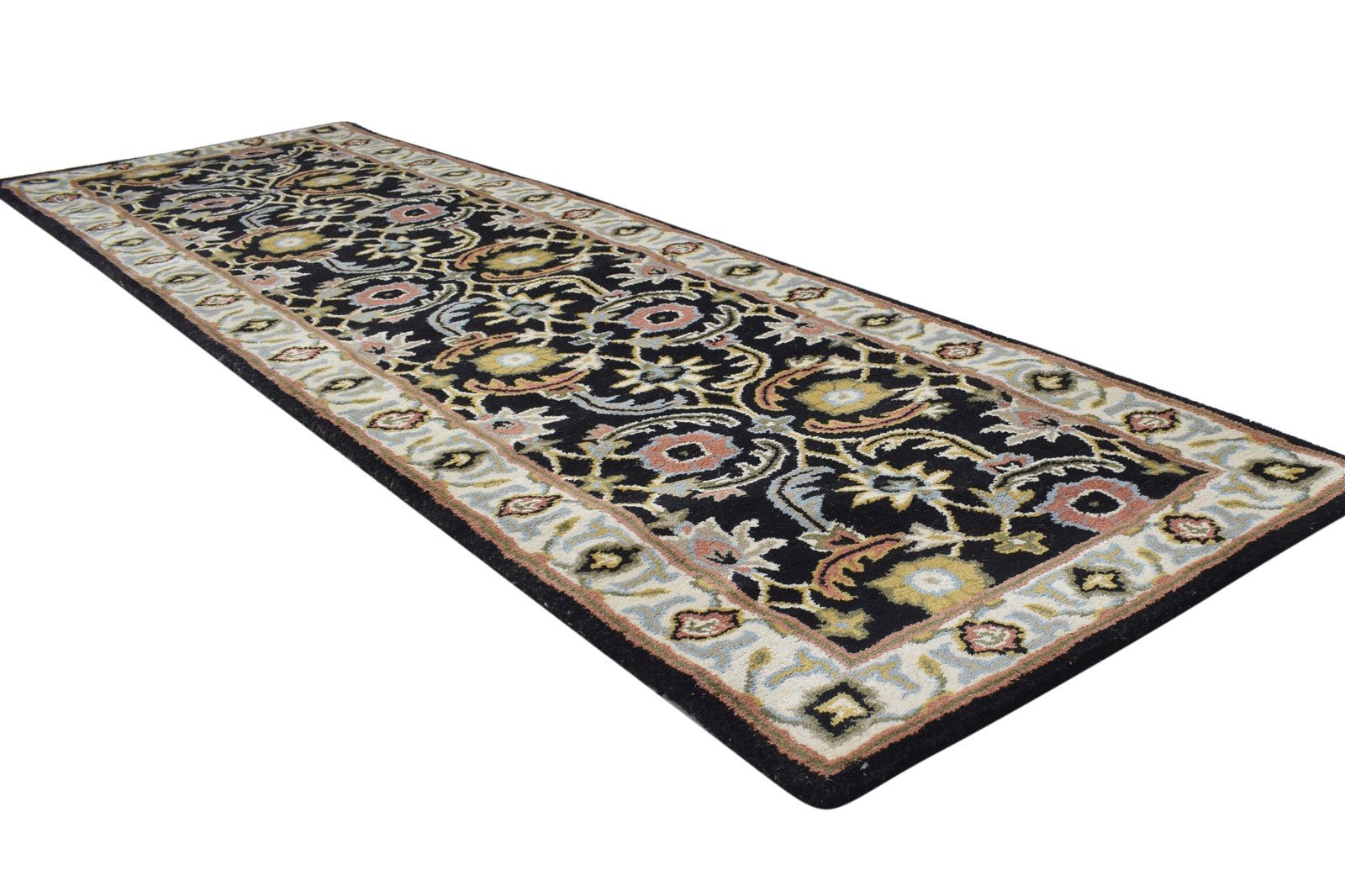 Black Wool Rug 2' X 8' Persian Hand Tufted Kashan Oriental Small Runner 7864854053013