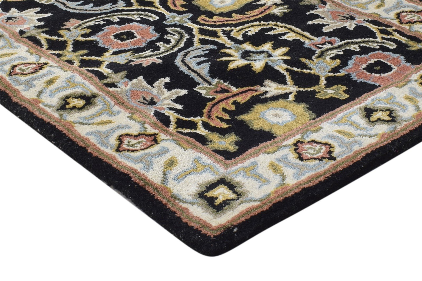 Black Wool Rug 2' X 8' Persian Hand Tufted Kashan Oriental Small Runner 7864854053013