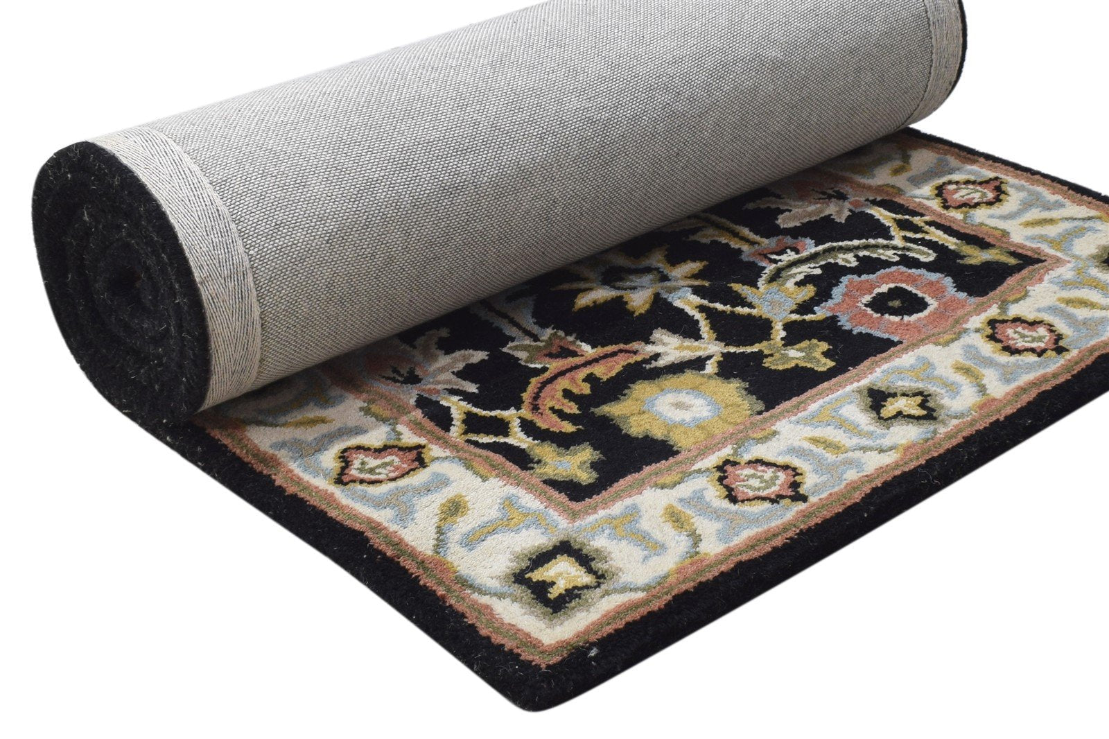 Black Wool Rug 2' X 8' Persian Hand Tufted Kashan Oriental Small Runner 7864854053013