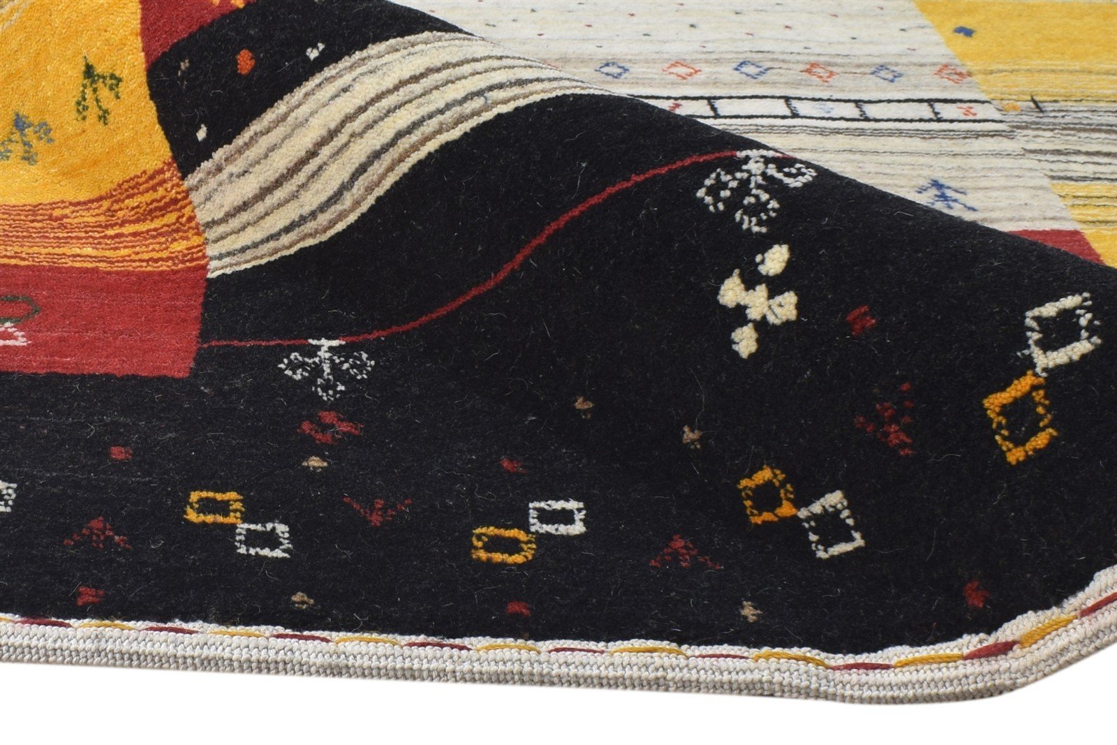 Black Wool Rug 3' X 5' Tribal Handloom Gabbeh Southwestern Small Carpet 7865138938005