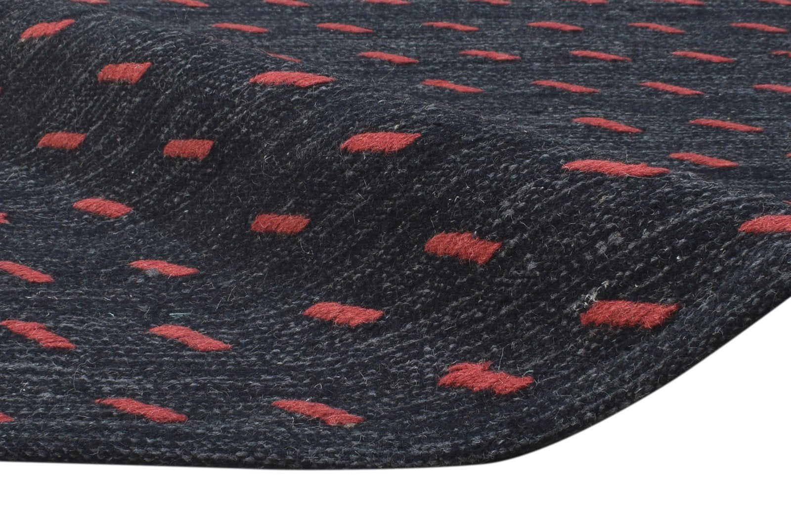 Black Wool Rug 4' X 6' Modern Dhurrie Scandinavian Abstract Room Size Carpet 7865004916885