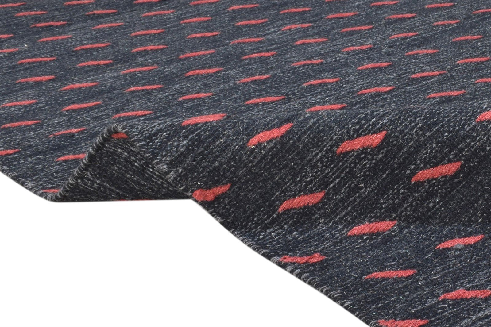 Black Wool Rug 4' X 6' Modern Dhurrie Scandinavian Abstract Room Size Carpet 7865004916885