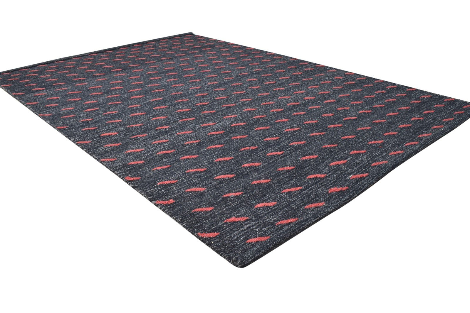 Black Wool Rug 4' X 6' Modern Dhurrie Scandinavian Abstract Room Size Carpet 7865004916885