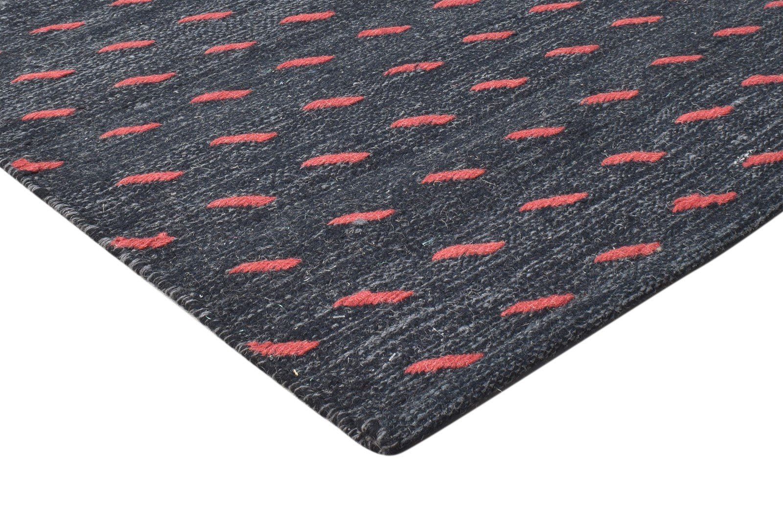 Black Wool Rug 4' X 6' Modern Dhurrie Scandinavian Abstract Room Size Carpet 7865004916885