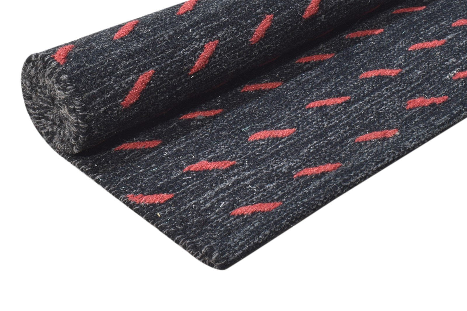 Black Wool Rug 4' X 6' Modern Dhurrie Scandinavian Abstract Room Size Carpet 7865004916885
