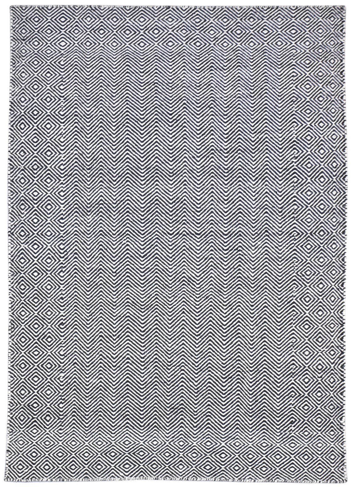 Black Wool Rug 4' X 6' Modern Dhurrie Scandinavian Trellis Room Size Carpet 7864151343253