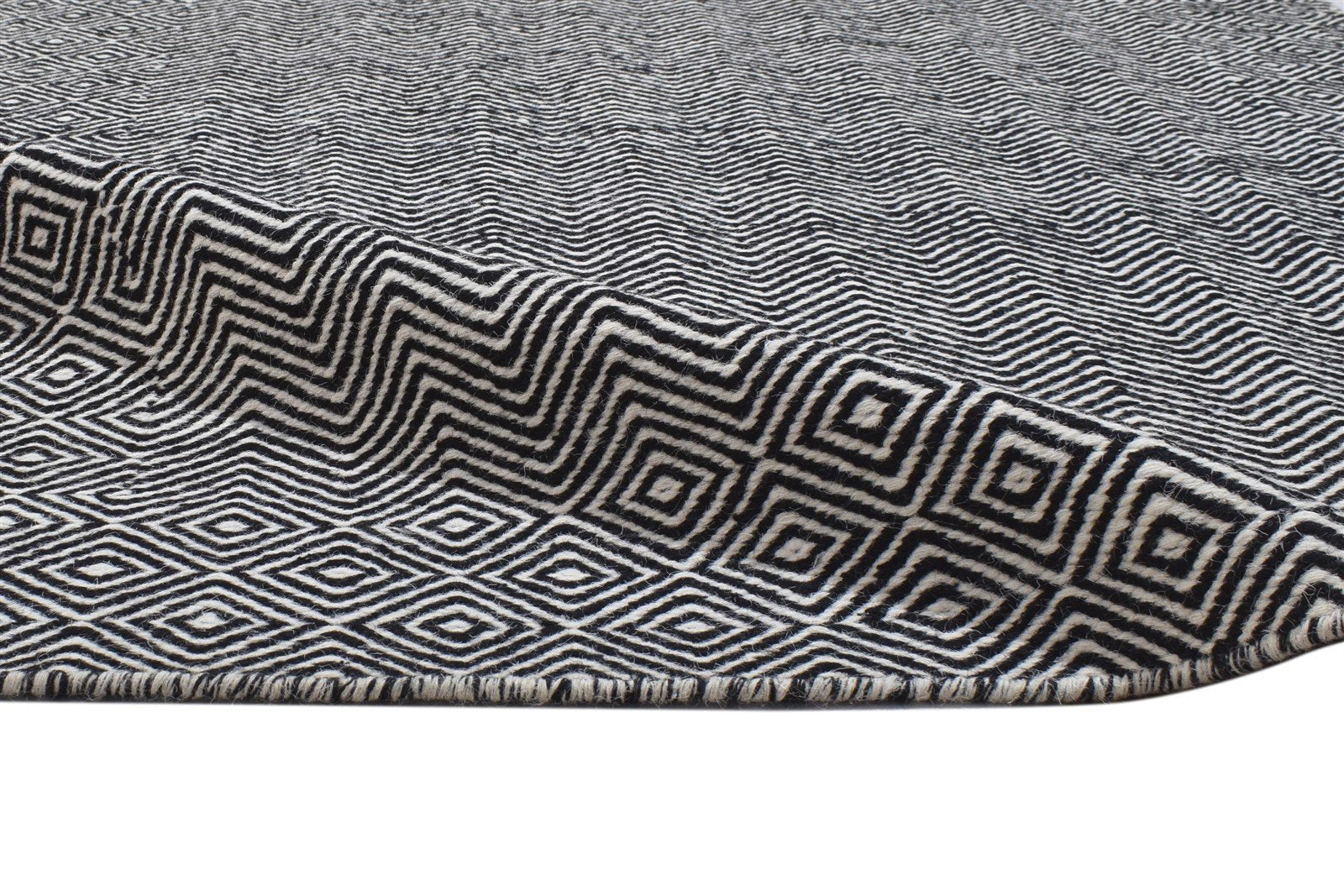 Black Wool Rug 4' X 6' Modern Dhurrie Scandinavian Trellis Room Size Carpet 7864151343253
