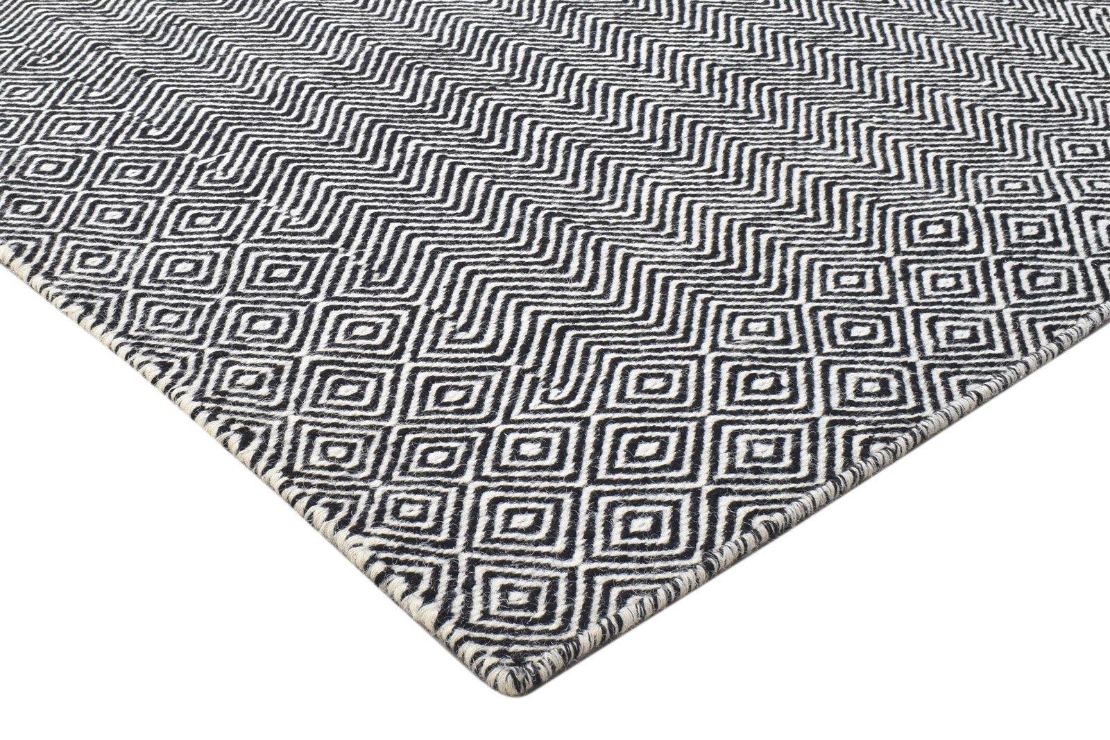 Black Wool Rug 4' X 6' Modern Dhurrie Scandinavian Trellis Room Size Carpet 7864151343253