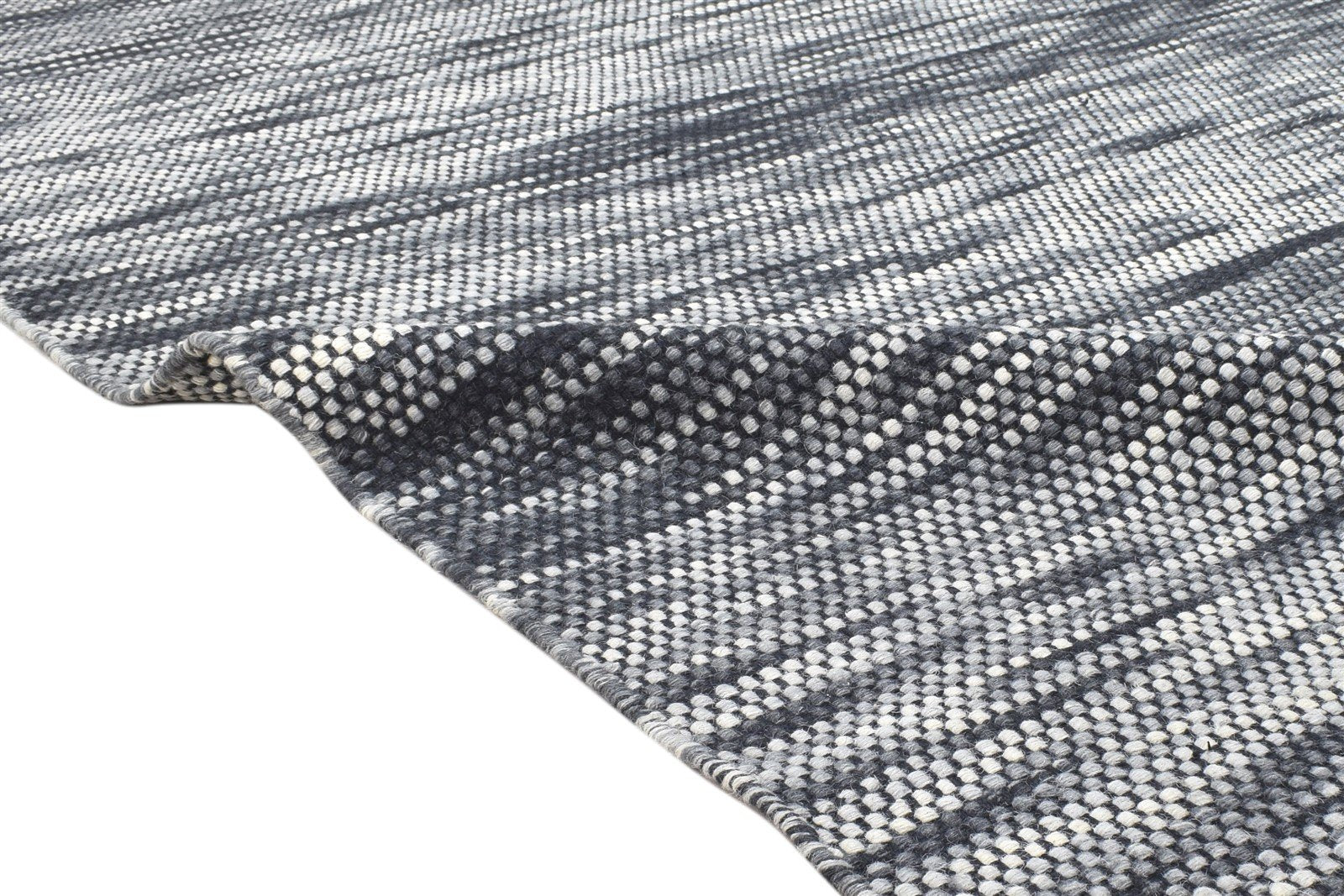 Bobbye Black Wool Rug 5' X 8' Modern Dhurrie Scandinavian Striped 7864150786197