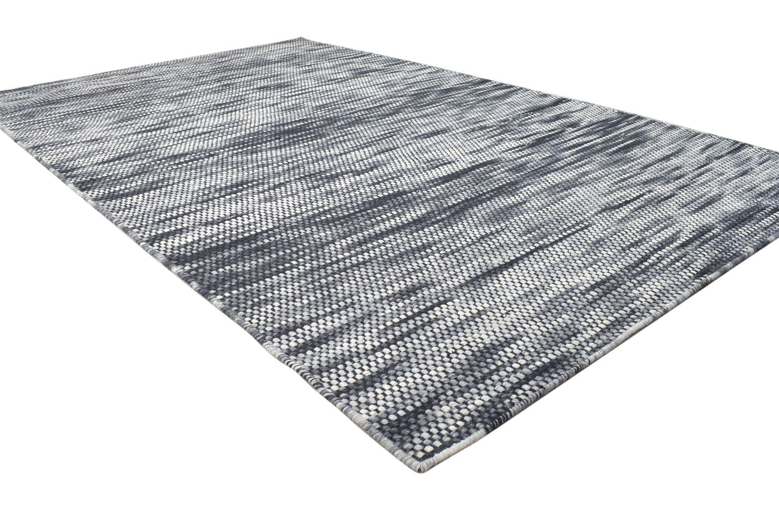 Bobbye Black Wool Rug 5' X 8' Modern Dhurrie Scandinavian Striped 7864150786197