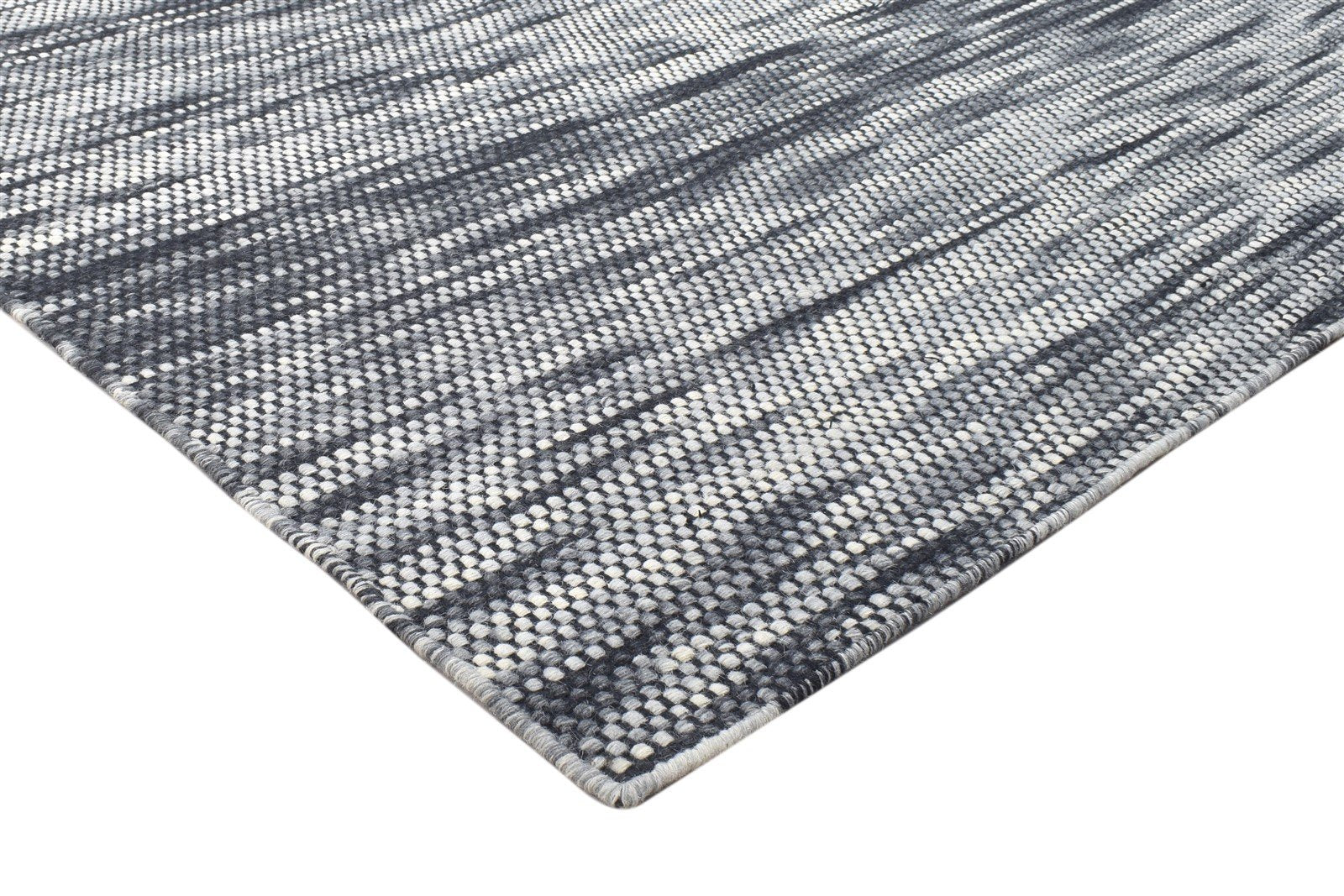 Bobbye Black Wool Rug 5' X 8' Modern Dhurrie Scandinavian Striped 7864150786197