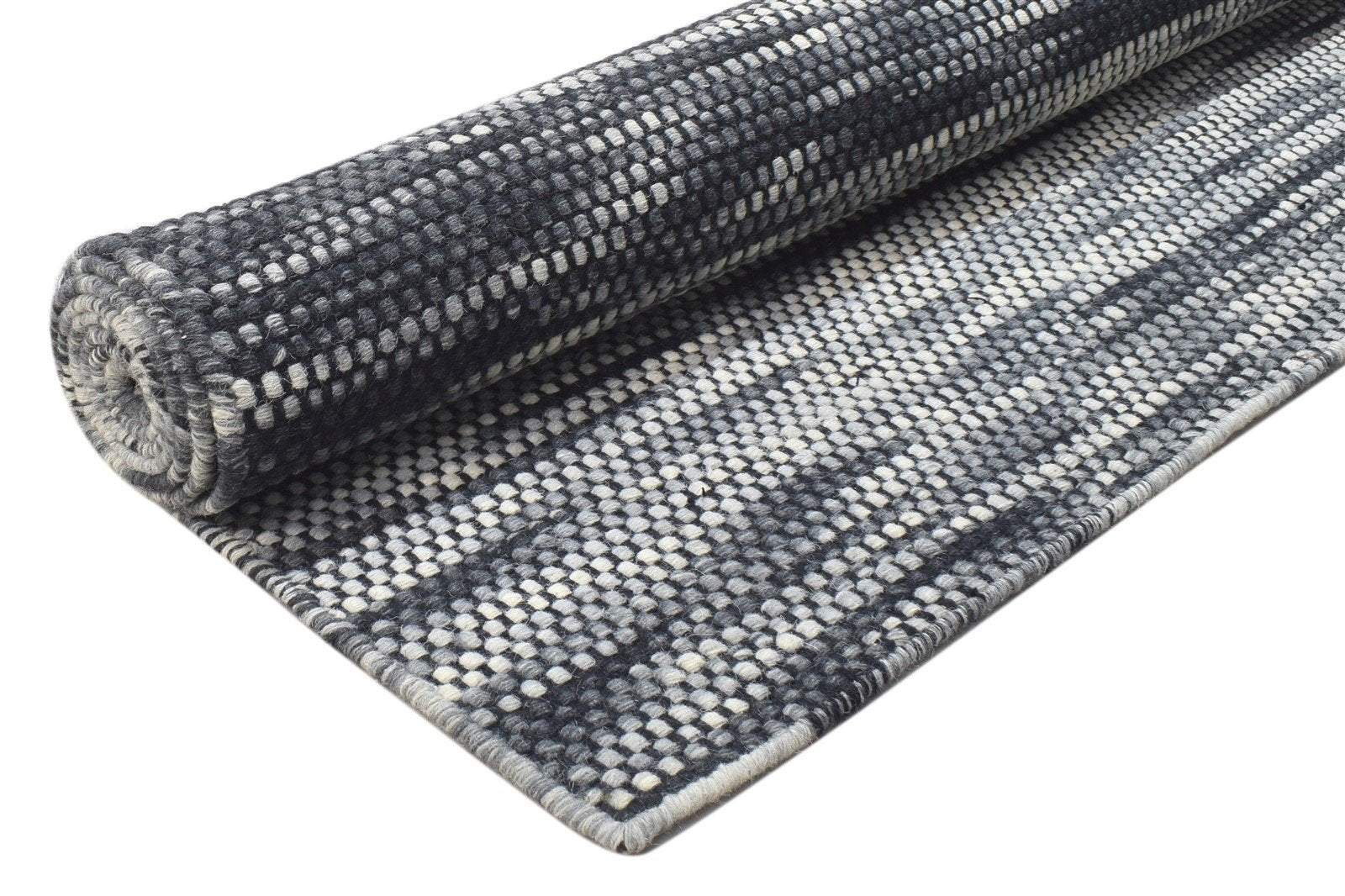 Bobbye Black Wool Rug 5' X 8' Modern Dhurrie Scandinavian Striped 7864150786197